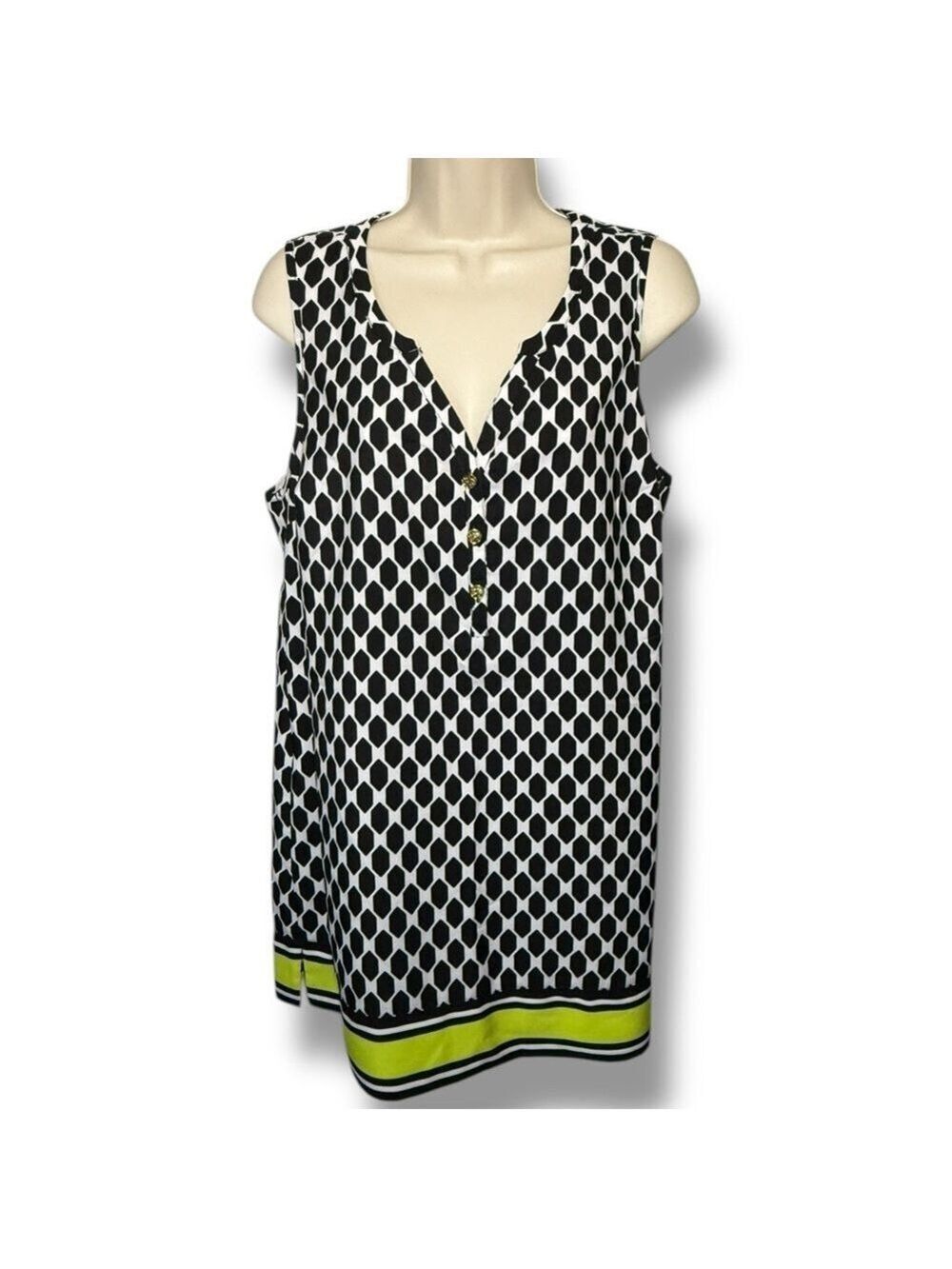 Mud Pie Women’s Lizzie Sleeveless Tunic Black White Size Large